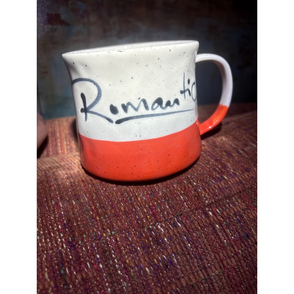 Anthropologie Amour Romantic Speckled Stoneware Mug Orange Cream Bird Letter